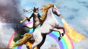 cat on a unicorn with lasers